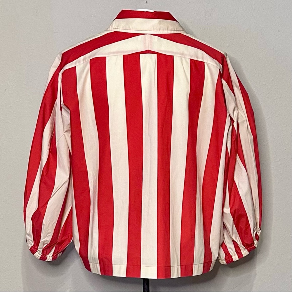 Tracy Reese Red and Cream Vertical Stripe Button-Down Top - Picture 10 of 16